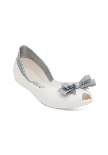 Melissa Queen Flats (White/Silver)